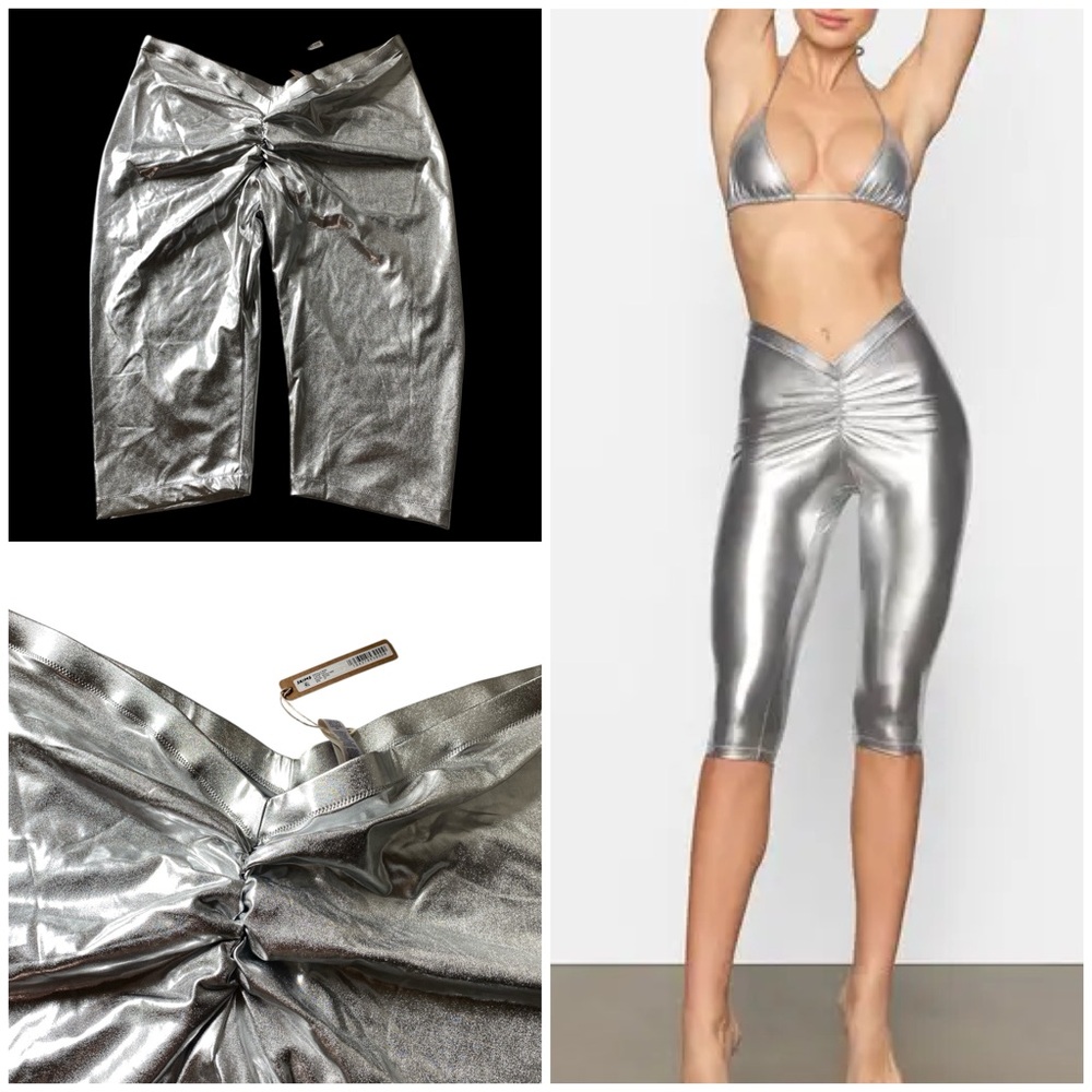 Skims Metallic Swim V Waist Pant in Nickel NWT